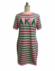 Pink and Green Striped Dress